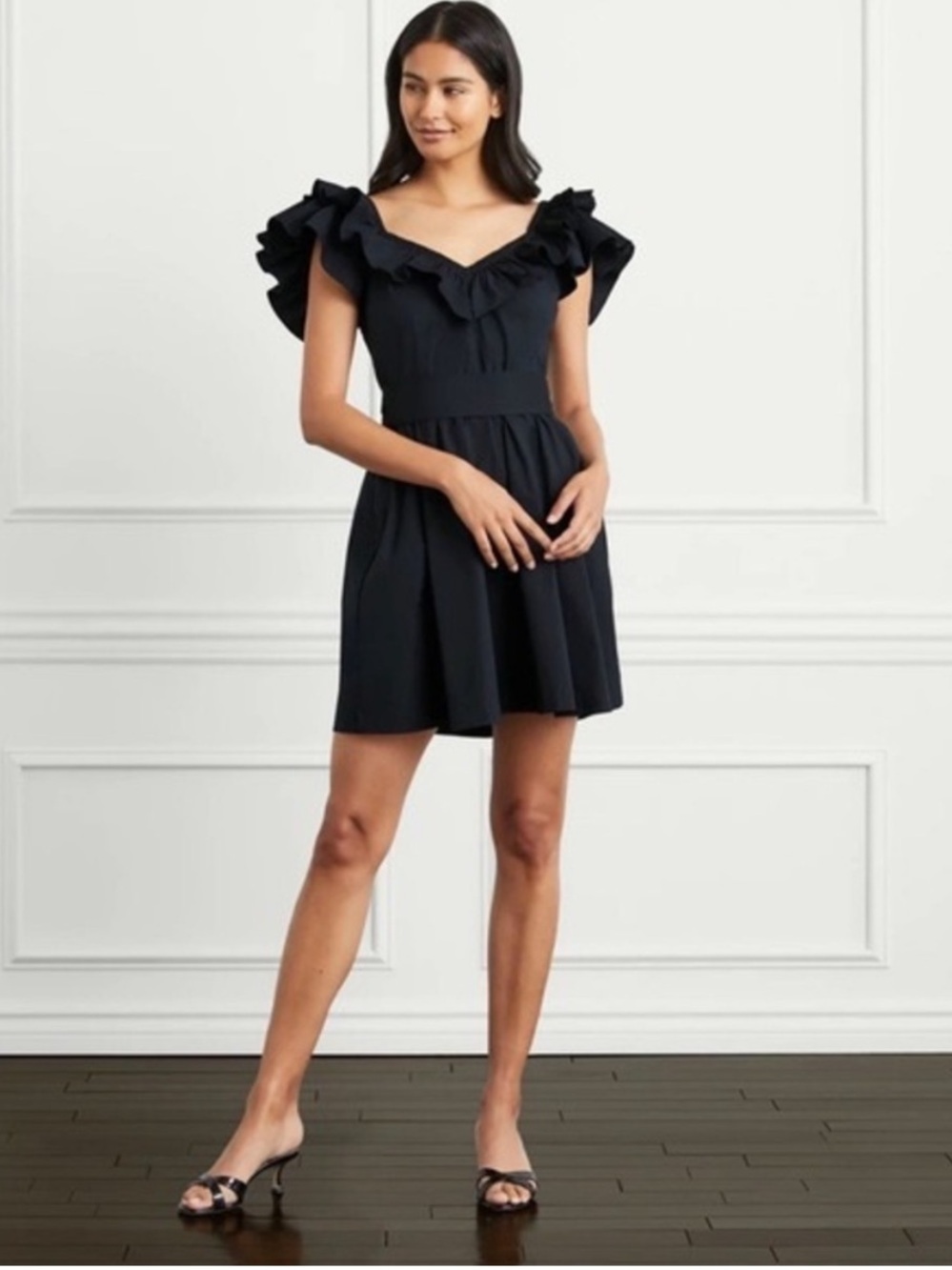 NWT Hill House The Ana Dress Black Ruffle Mini Cotton Size S